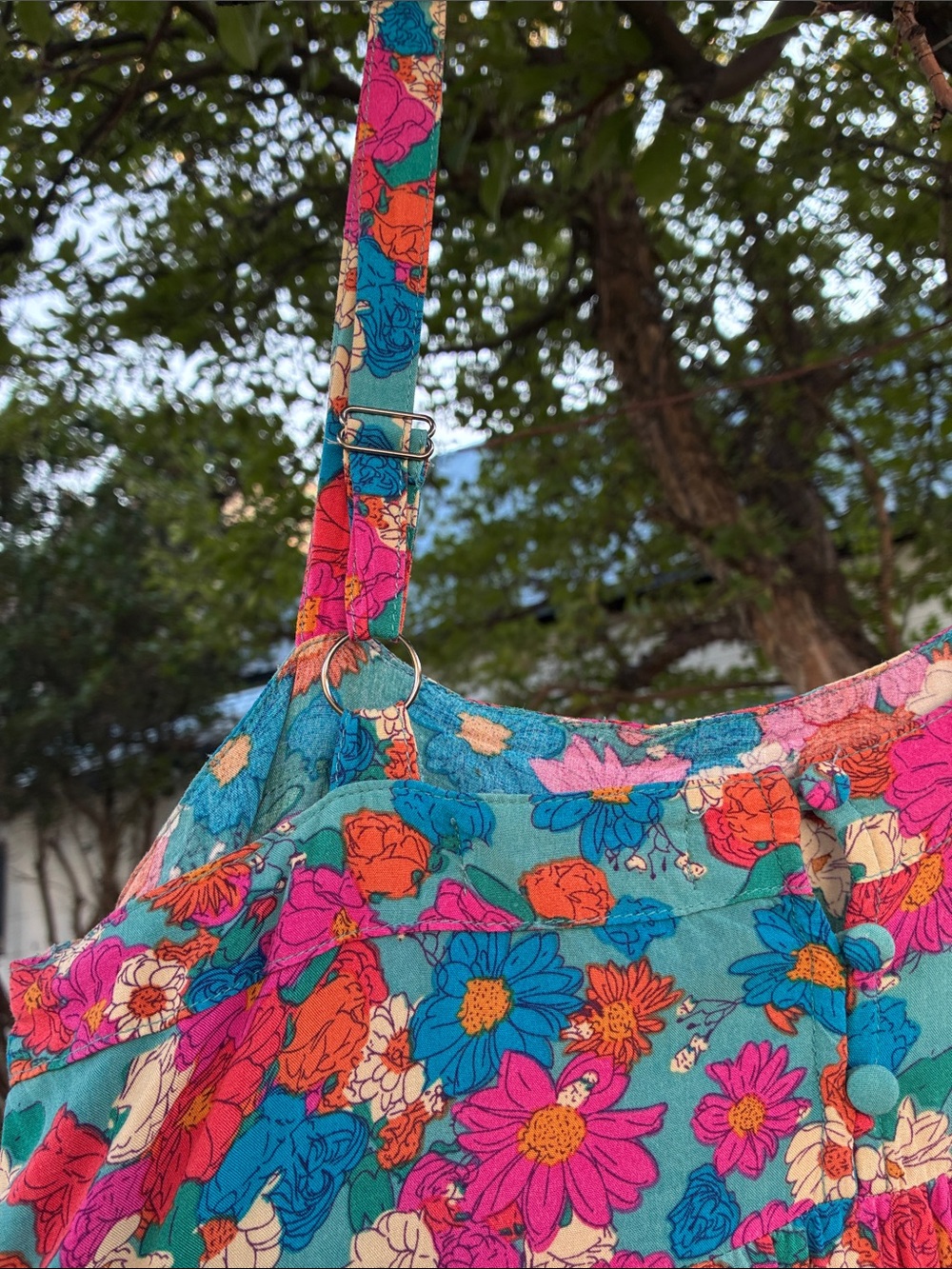 NATURAL LIFE Teal Floral Dress with Pink & Blue Blooms Sz Extra Small - Picture 6 of 10